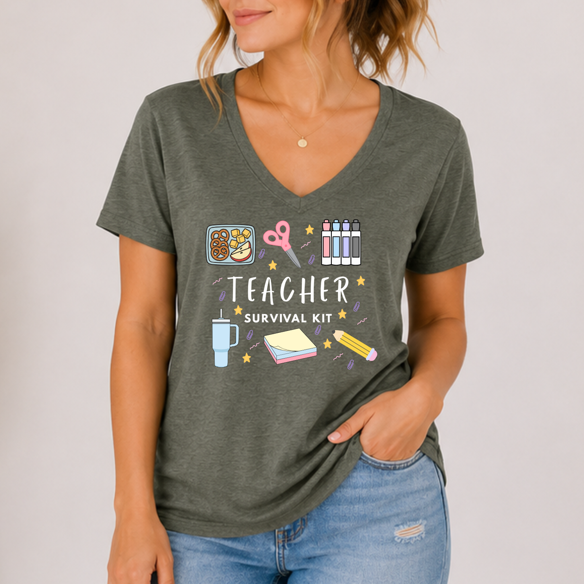 Teacher Survival Kit Tee & V-Neck